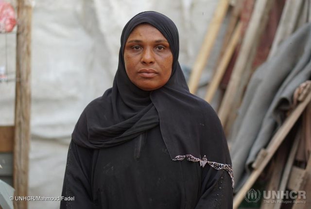 Yemen. Internally displaced by conflict and living in Aden "My family is made up of eight people."
Norah Ali Hassan Faraj was displaced from Al Hudaydah and is now living at Ammar bin Yasser camp in Aden. ; After five years of conflict, Yemen still remains the world’s largest humanitarian crisis with more than 3.6 million people uprooted from their homes and over 24 million in need of assistance. Many internally displaced people (IDPs) fled their homes without taking any belongings or identity documents – including their children’s birth certificates. Now, without legal documentation, many are unable to enrol their children in school, or access basic and essential services, including health care, while others are left vulnerable and at risk of forced eviction.